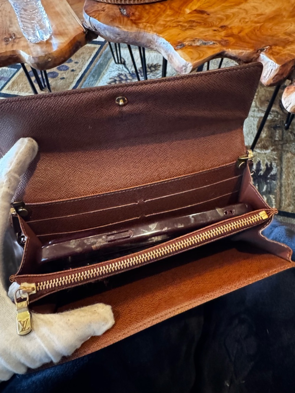 Louis Vuitton monogram long Sarah wallet brown/gold converted Crossbody 2009 - Picture 14 of 17